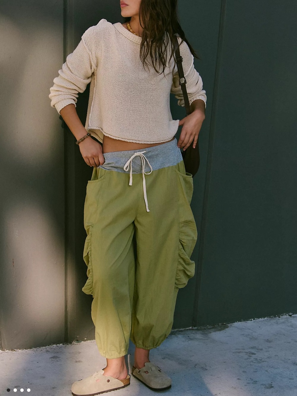 Free People Olive Green Pants with Gray Drawstring Waist